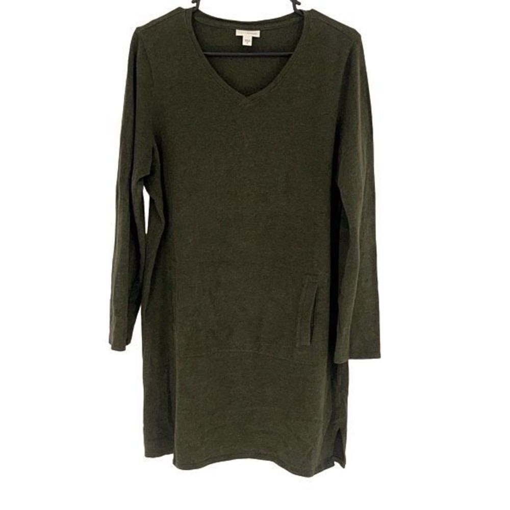 J.‎ Jill Pure Jill Womens Kangaroo Pocket Long Sleeve Cotton Sweater Dress Green